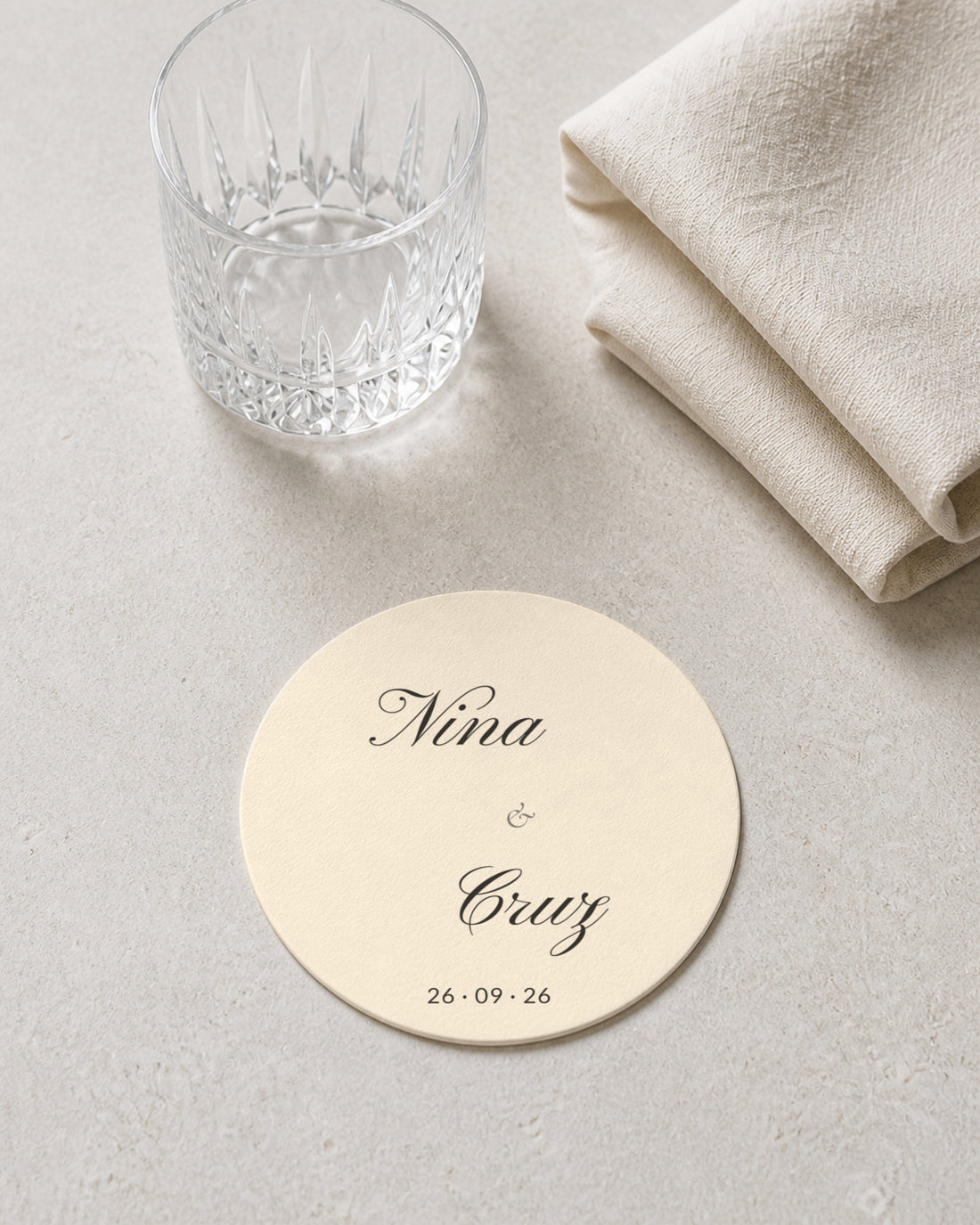 Everly ivory coaster at a place setting