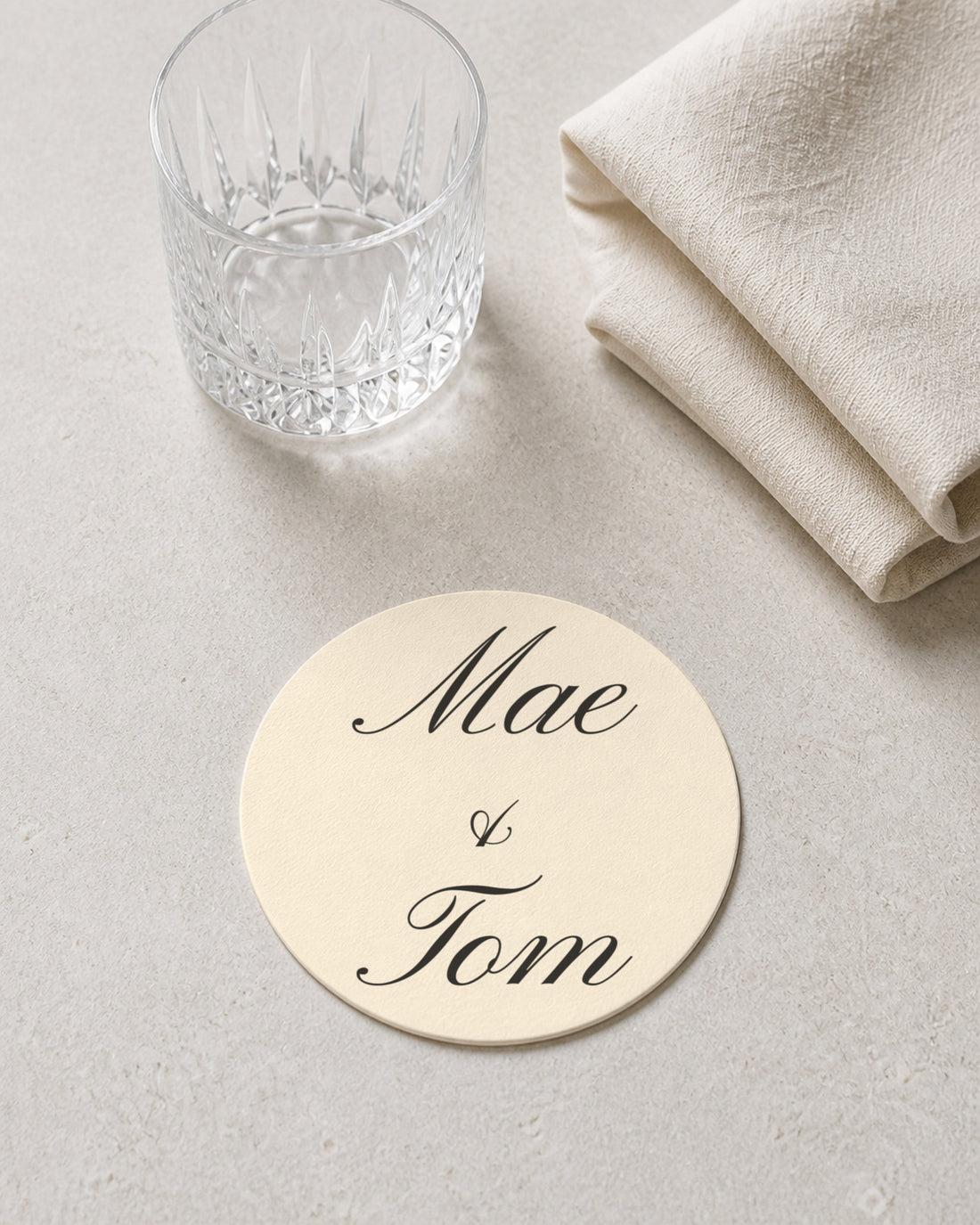 Tulle ivory coaster at a place setting
