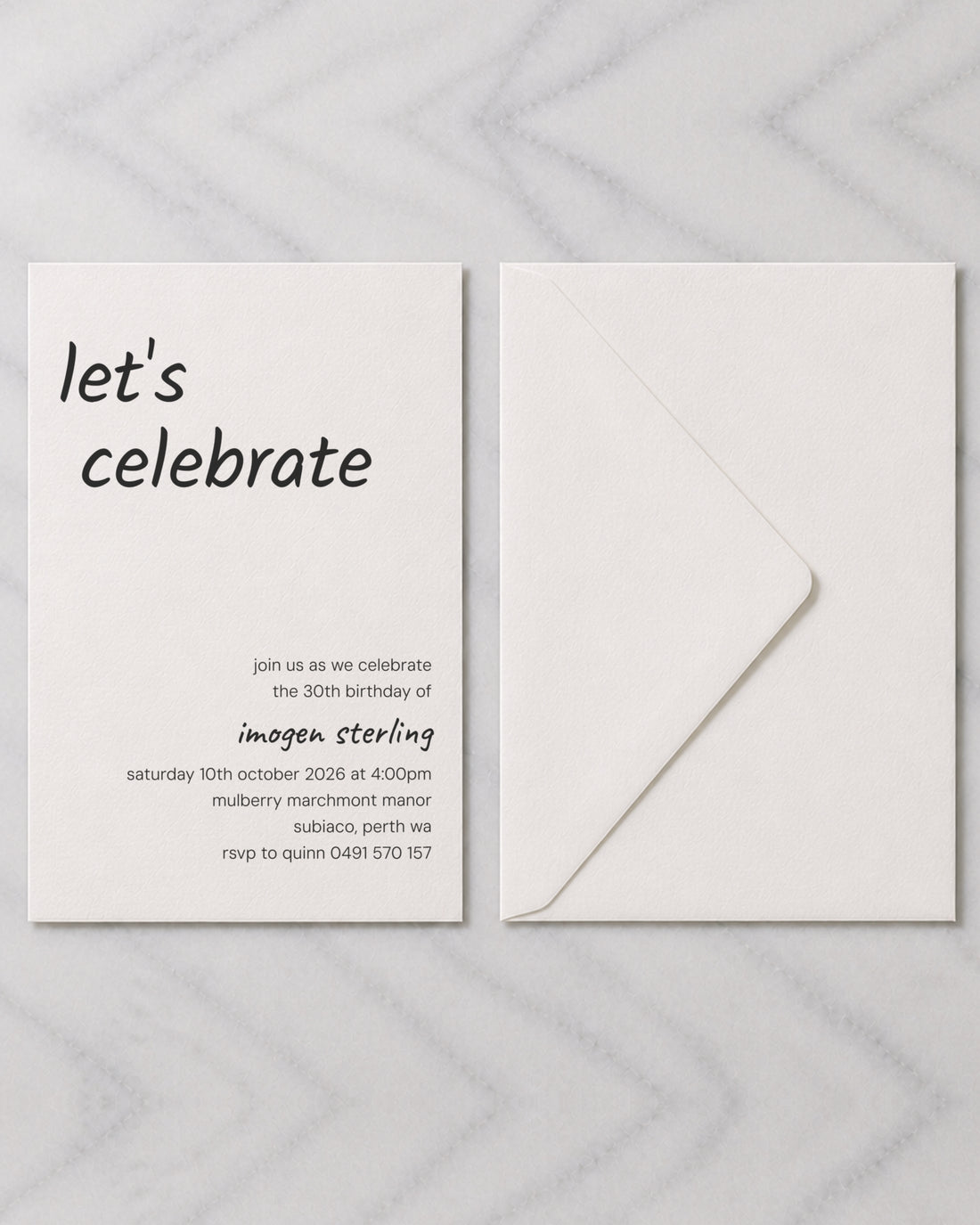 The Kiama birthday invitation, shown with its envelope