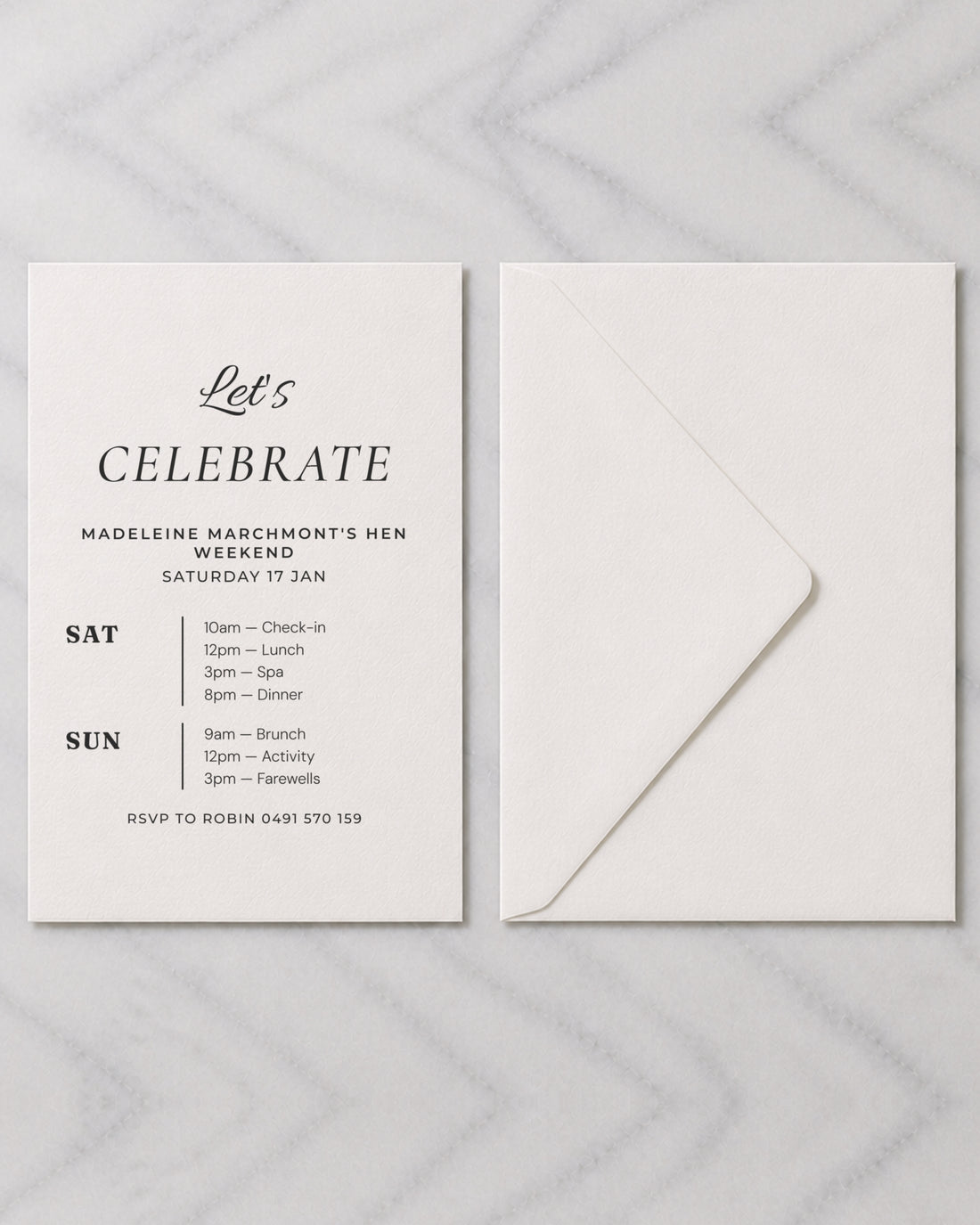 The Ledger hens invitation, shown with its envelope