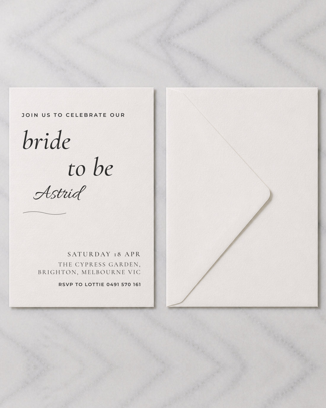 The Noosa hens invitation, shown with its envelope