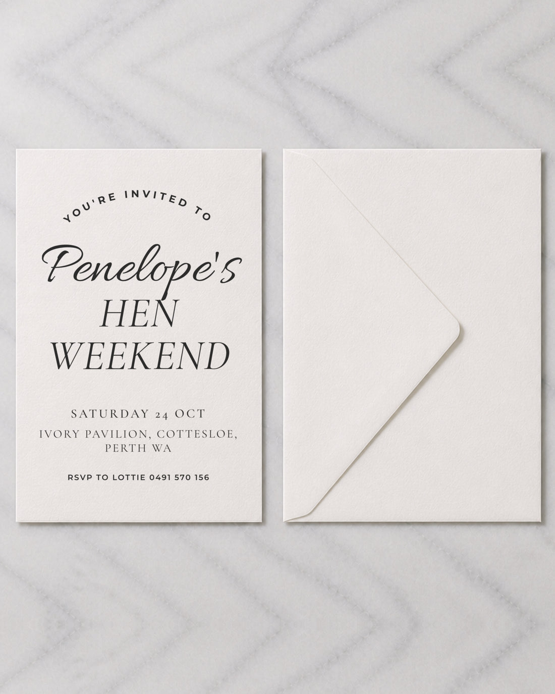 The Bluebird hens invitation, shown with its envelope