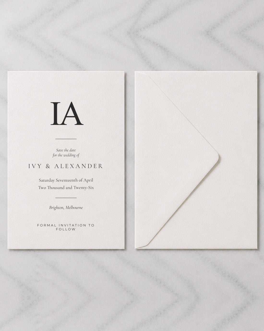 The Thornbury save the date, shown with its envelope
