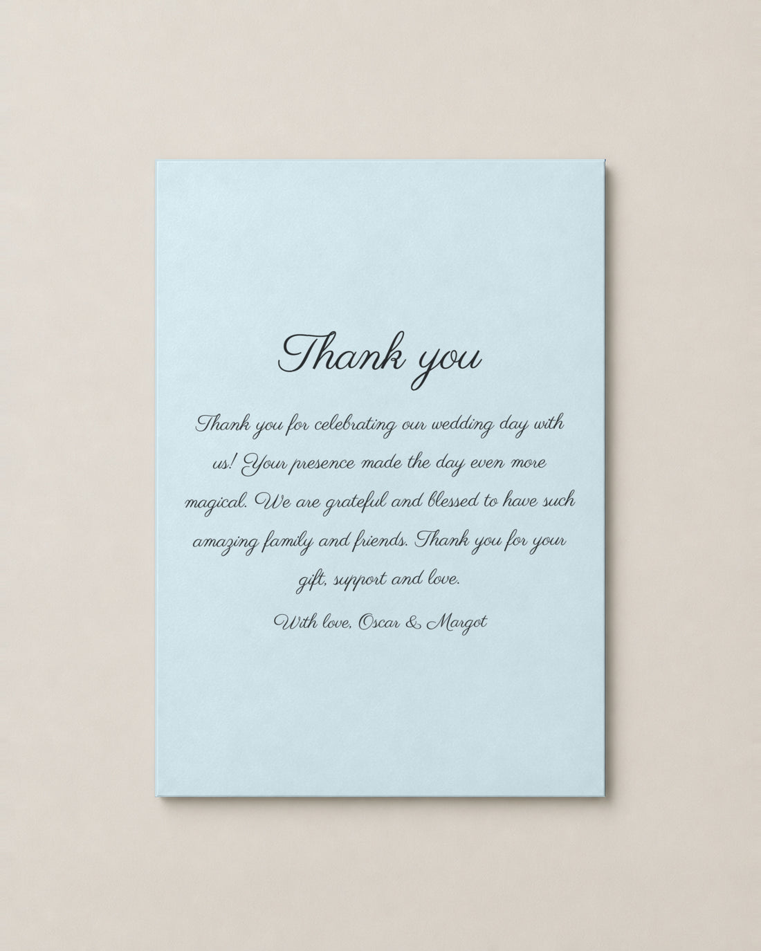 The Somers thank you card, personalised and printed in Australia
