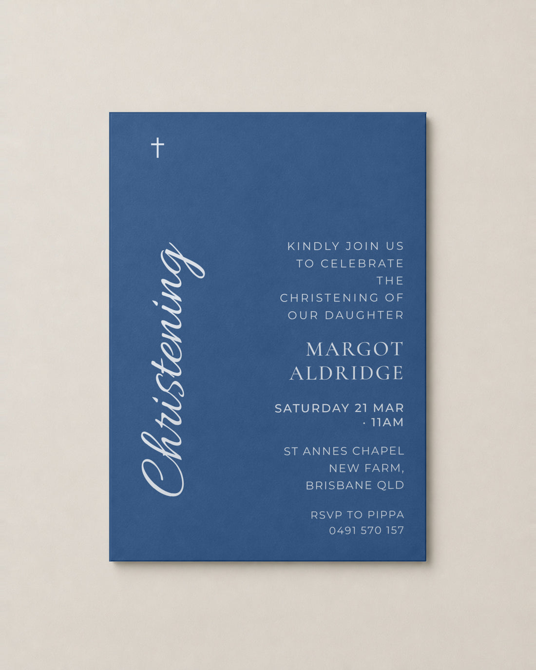 The Bluestone christening invitation, personalised and printed in Australia