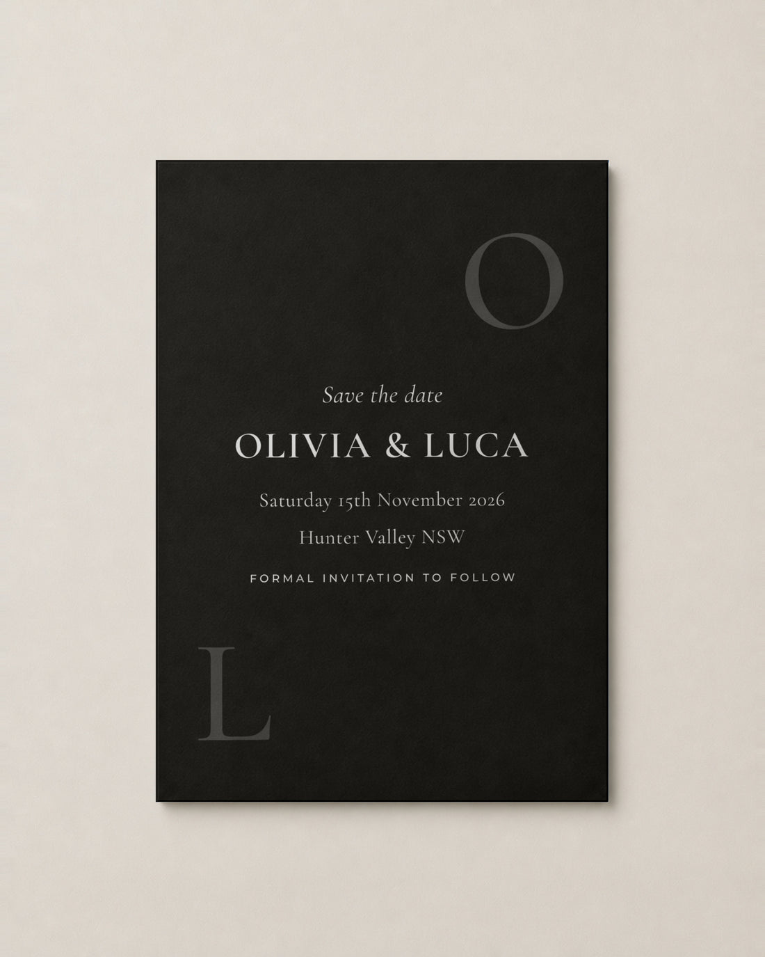 The Emblem save the date, personalised and printed in Australia
