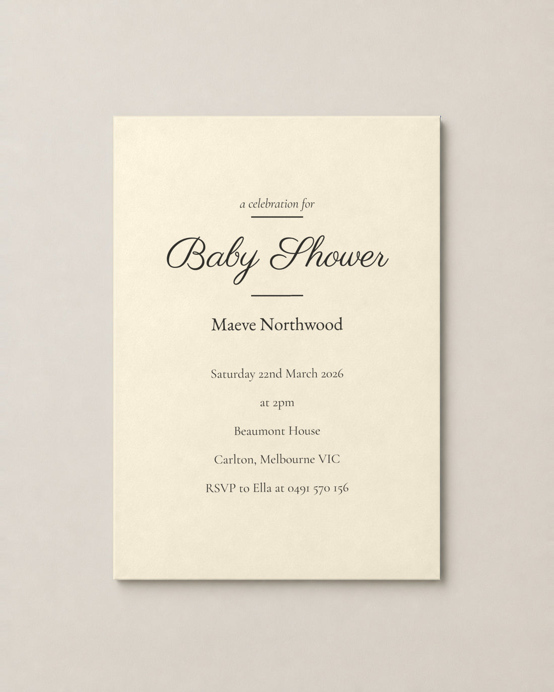 The Hawthorn baby shower invitation, second colour