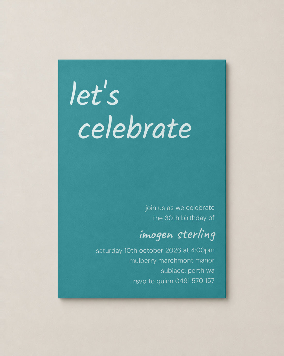 The Kiama birthday invitation, personalised and printed in Australia