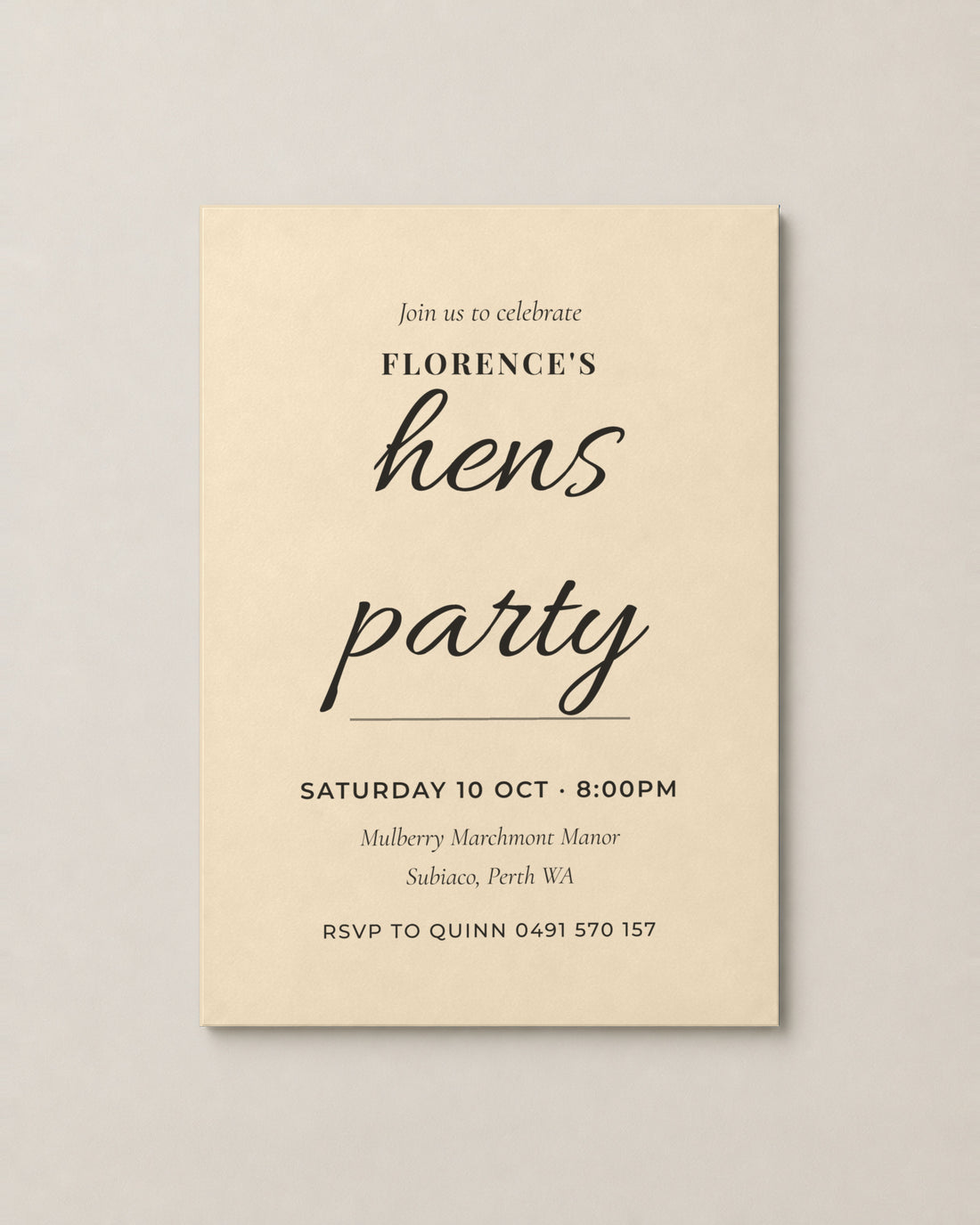 The Lagoon hens invitation, second colour