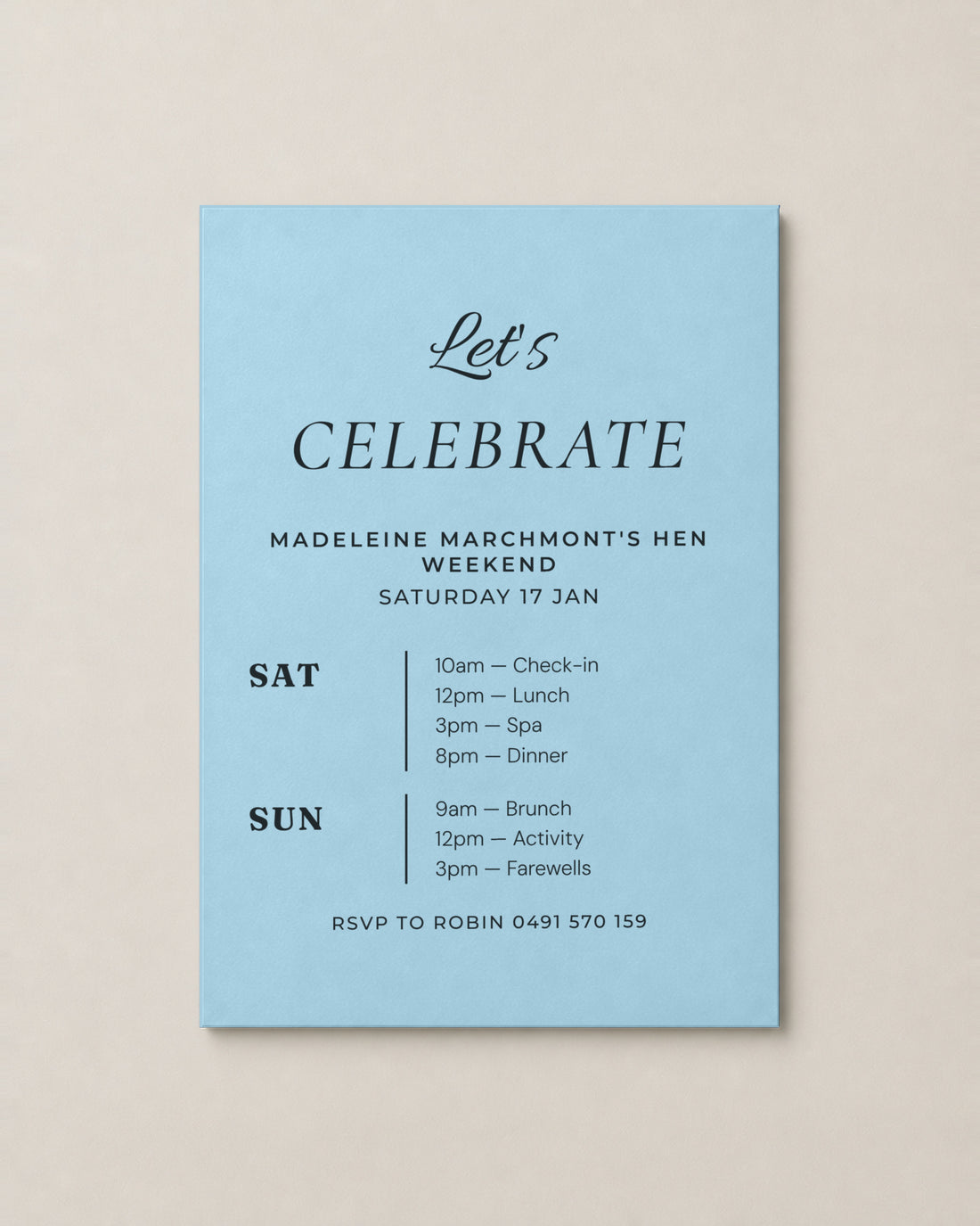 The Ledger hens invitation, personalised and printed in Australia