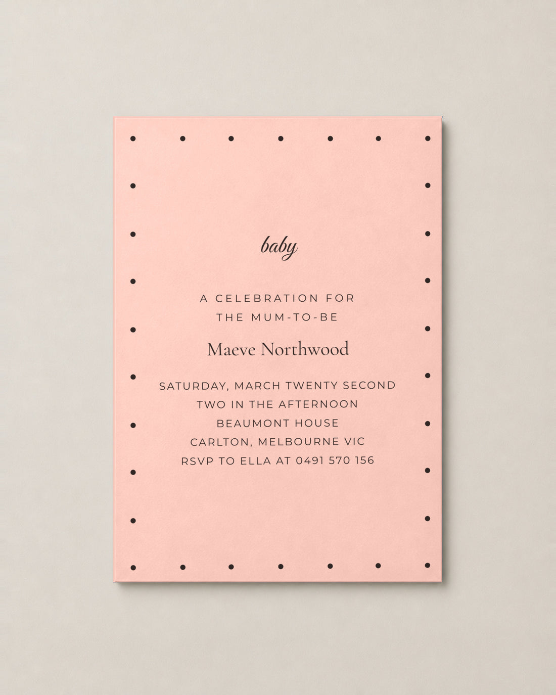 The Marigold baby shower invitation, personalised and printed in Australia