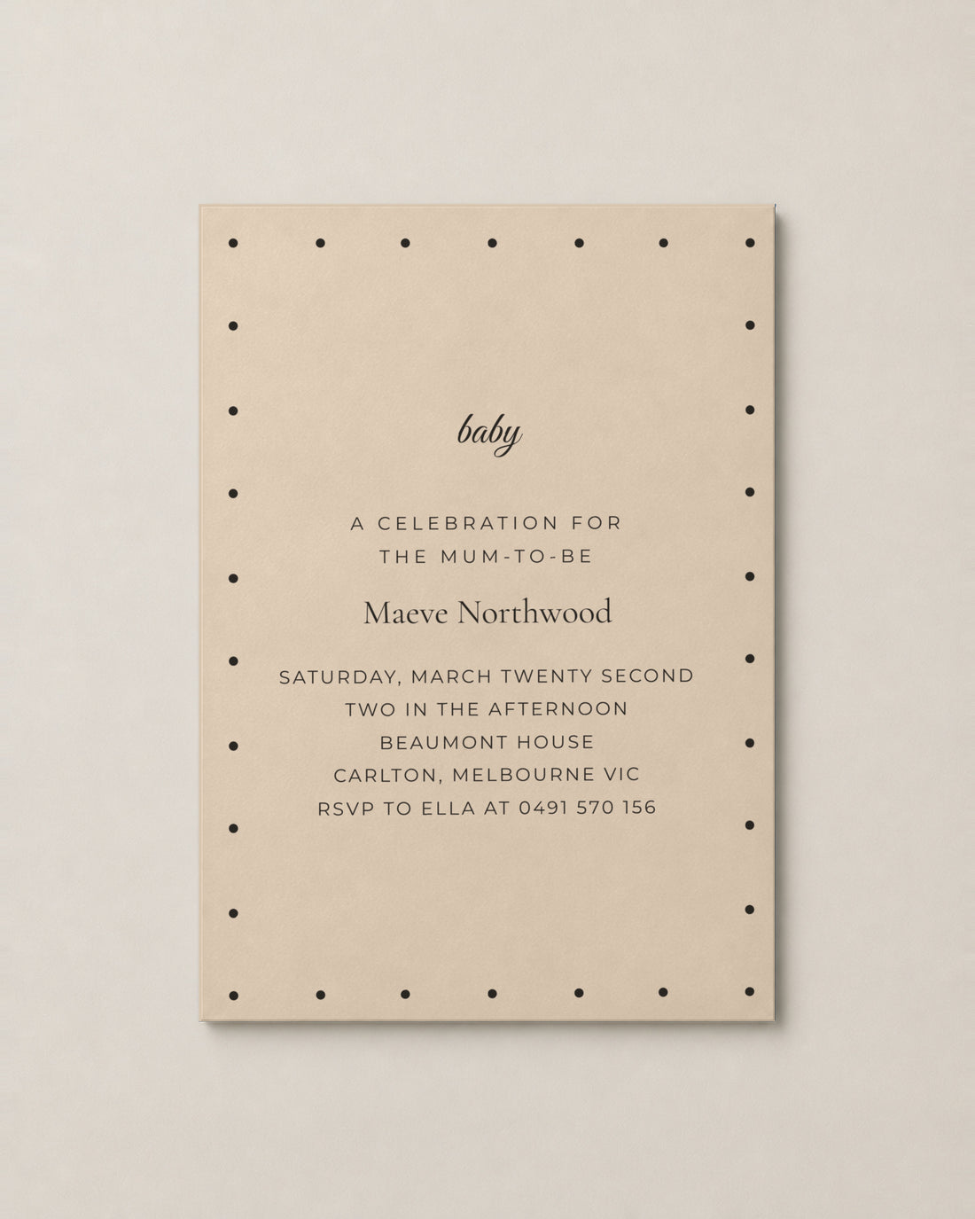 The Marigold baby shower invitation, second colour