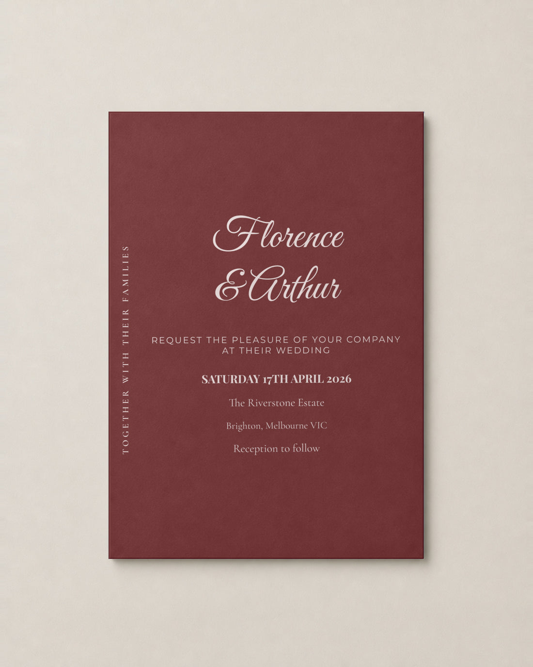 The Quill wedding invitation, personalised and printed in Australia