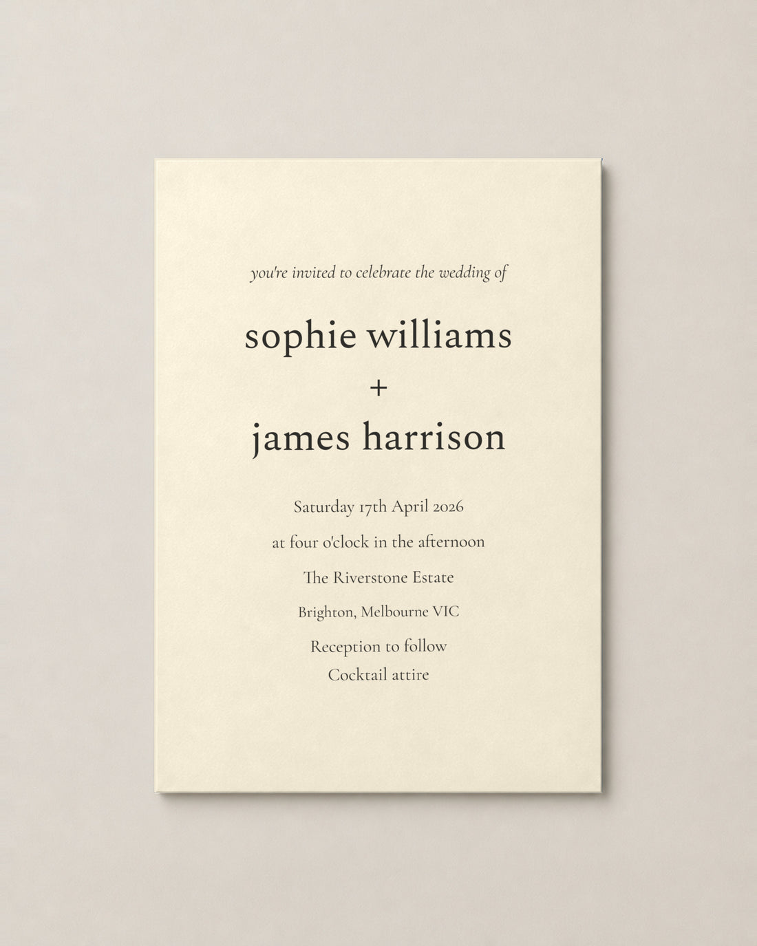 The Reed wedding invitation, personalised and printed in Australia