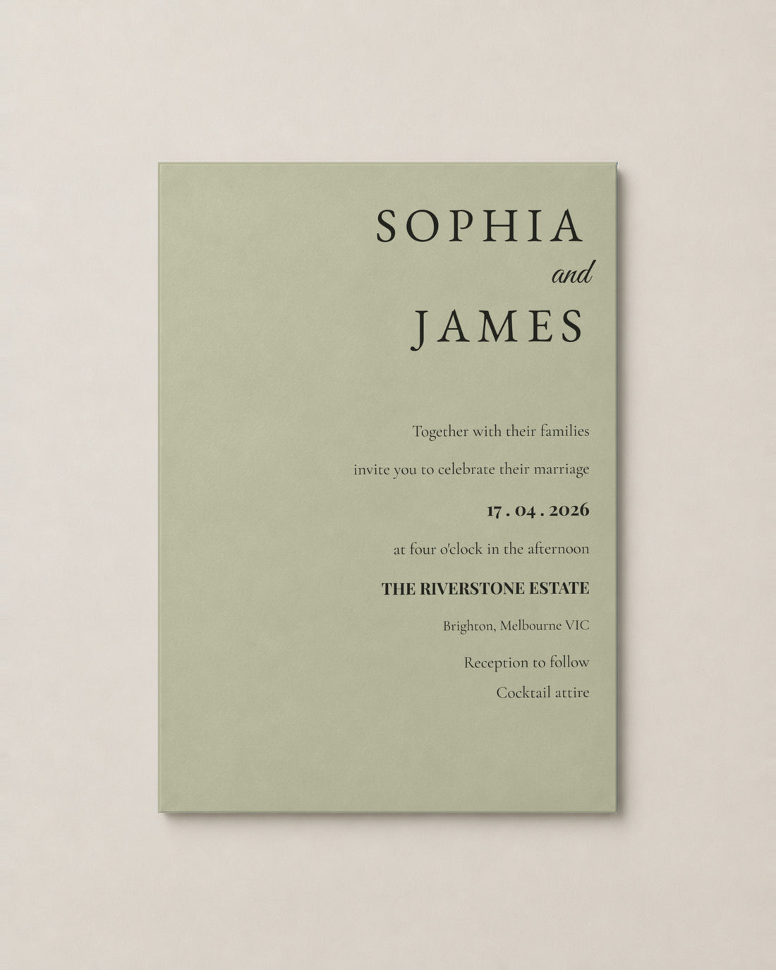 The Seacliff wedding invitation, second colour