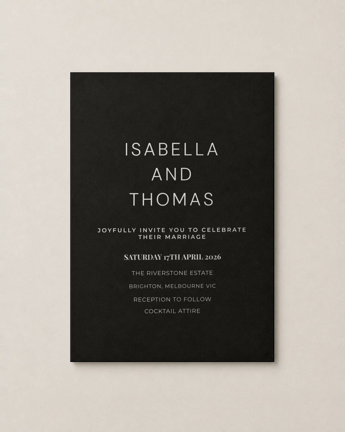The Slate wedding invitation, personalised and printed in Australia