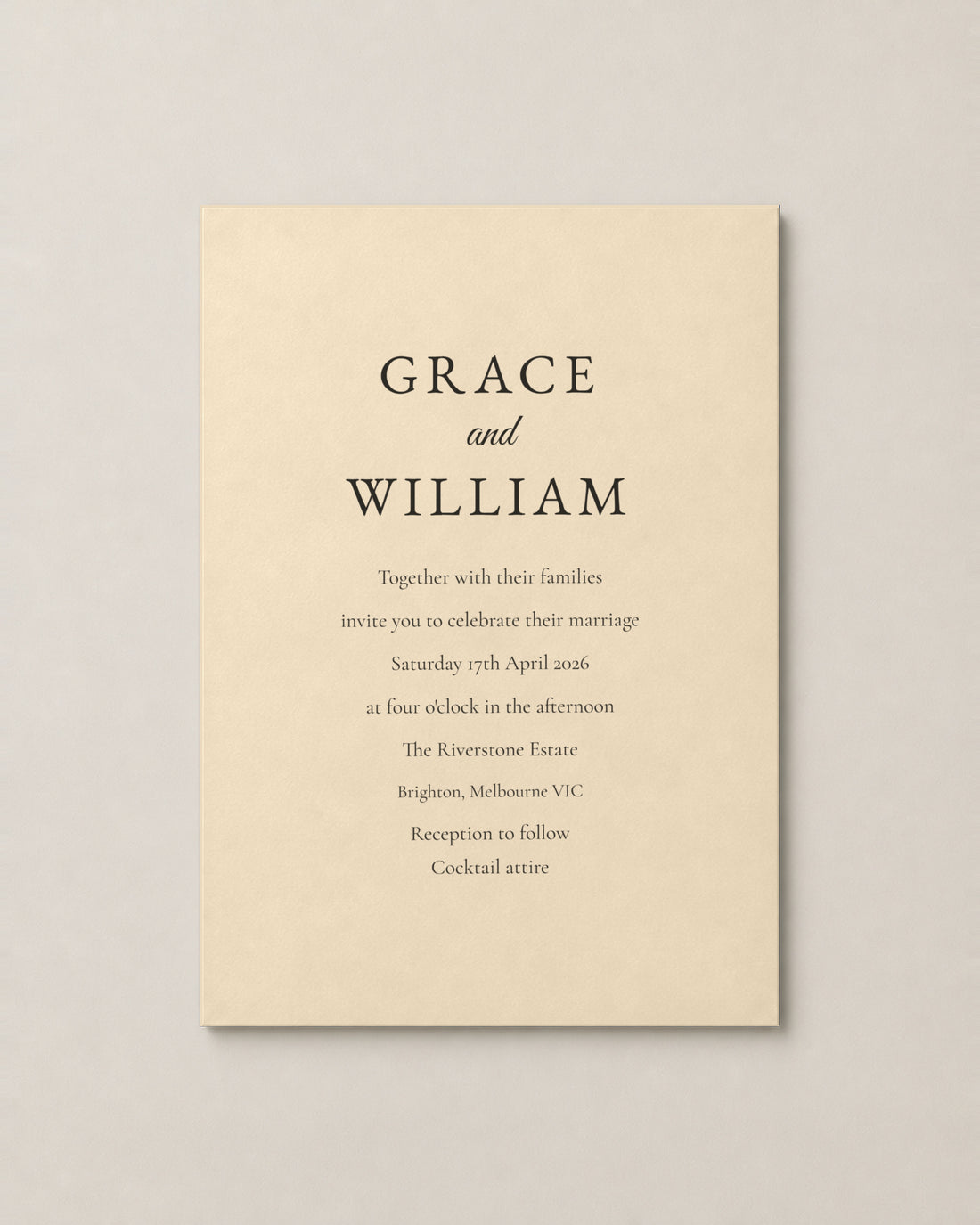 The Estelle wedding invitation, personalised and printed in Australia
