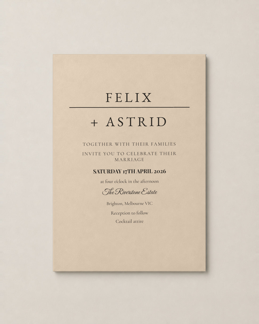 The Strand wedding invitation on stone paper