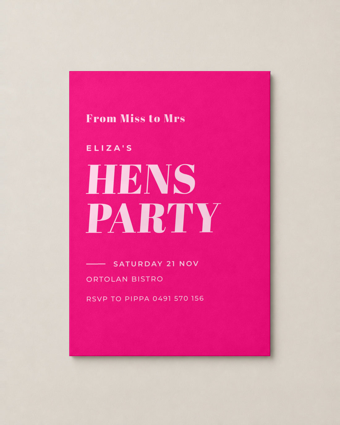 The Wattle hens invitation, personalised and printed in Australia