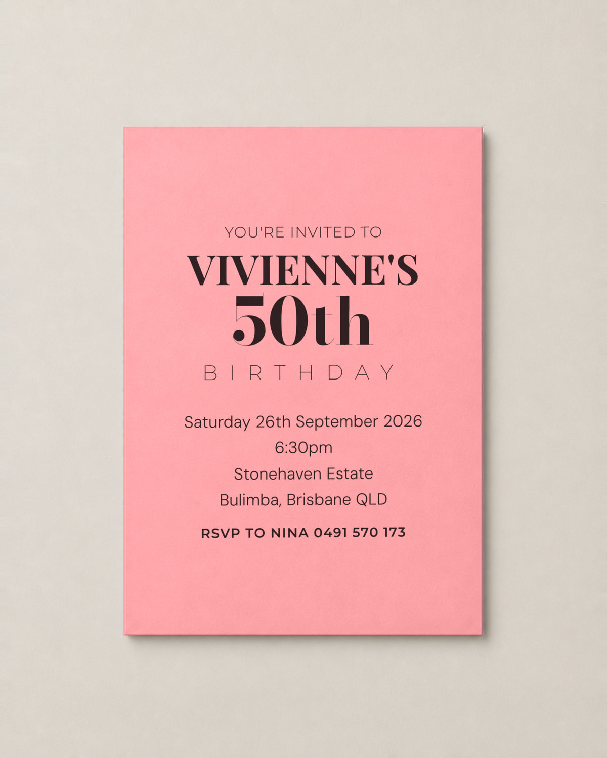 The Whitehaven birthday invitation, personalised and printed in Australia