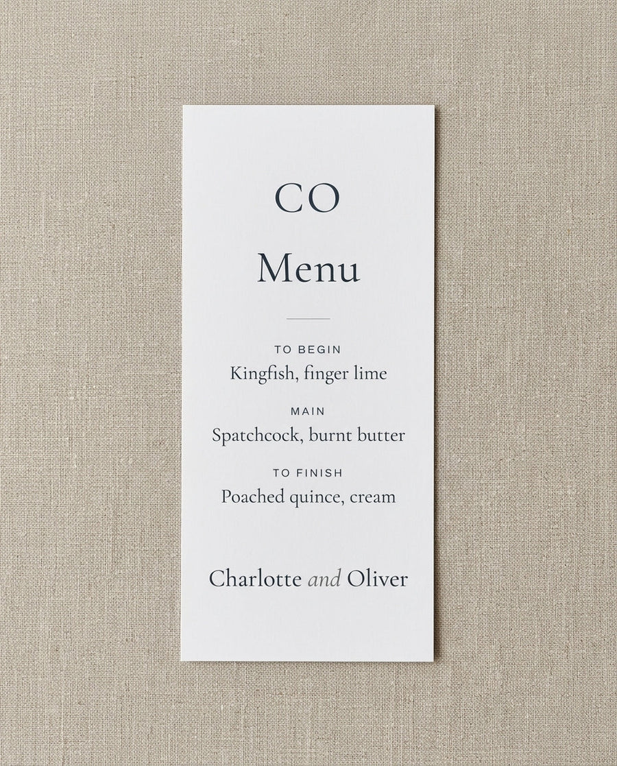 Personalised wedding menu, made in Australia by Solène