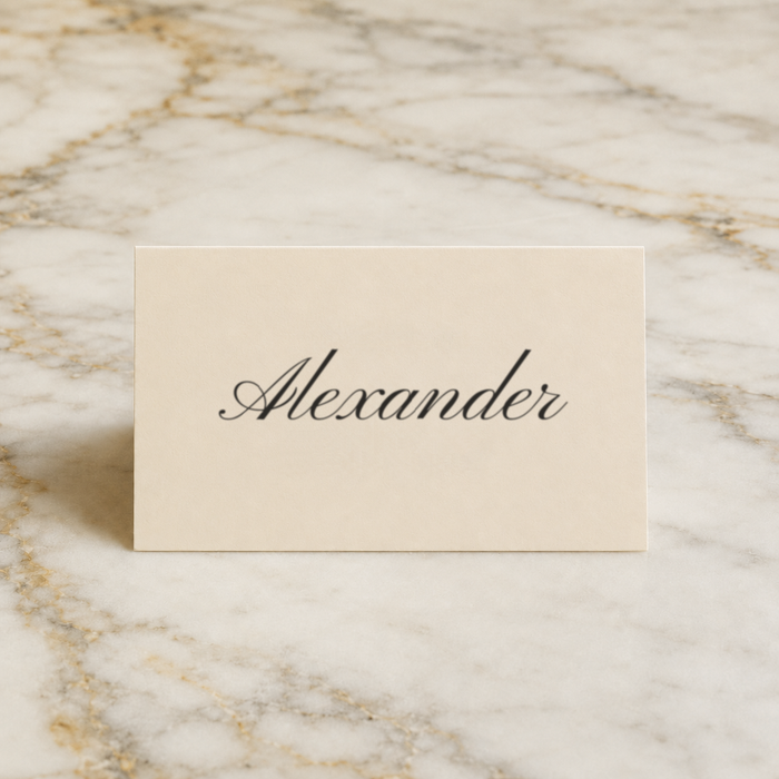 The Sylvie place card, personalised with a guest name, printed in Australia