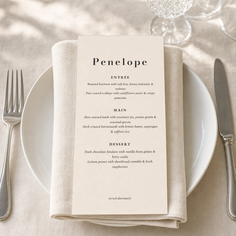 The Vivienne menu, close detail