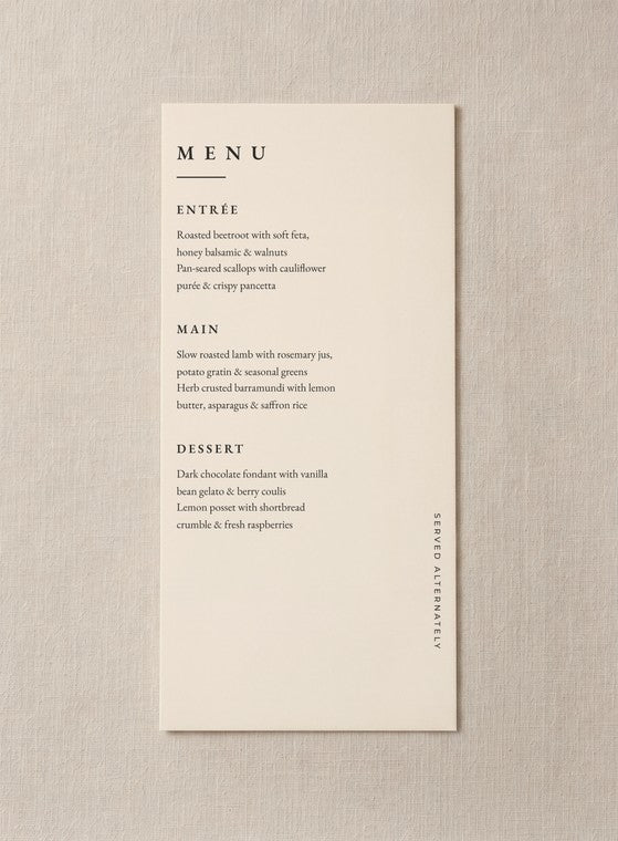 Wedding menus