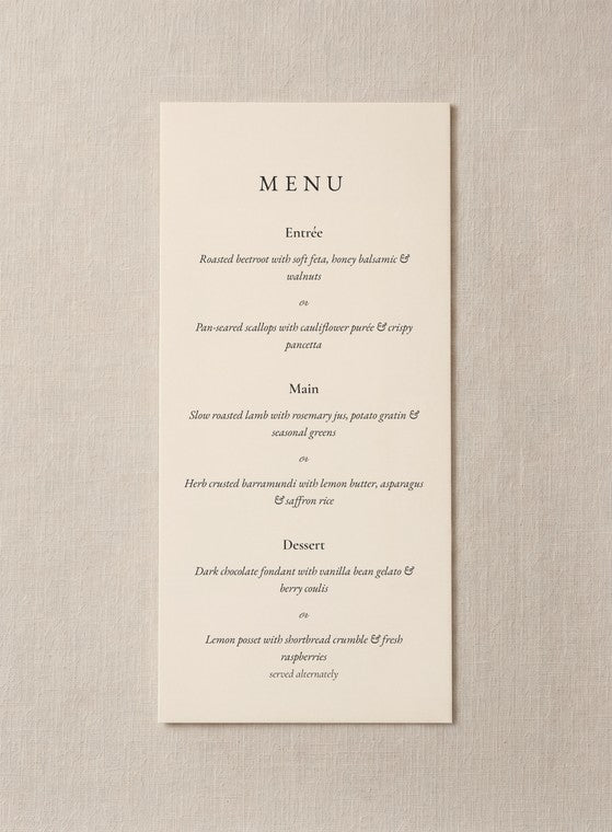 The Sterling menu