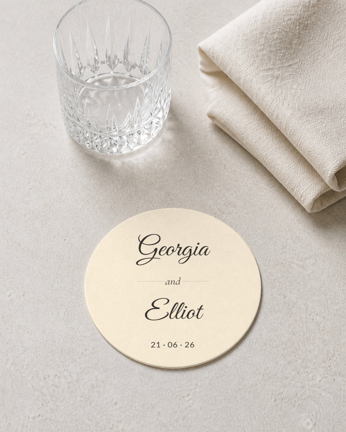 Rosalie ivory coaster at a place setting