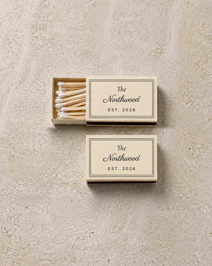 Northwood classic matchbox in ivory, open and closed pair on stone