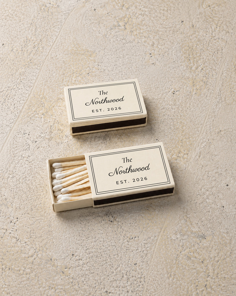 Northwood classic matchbox in ivory, angled open and closed pair on stone
