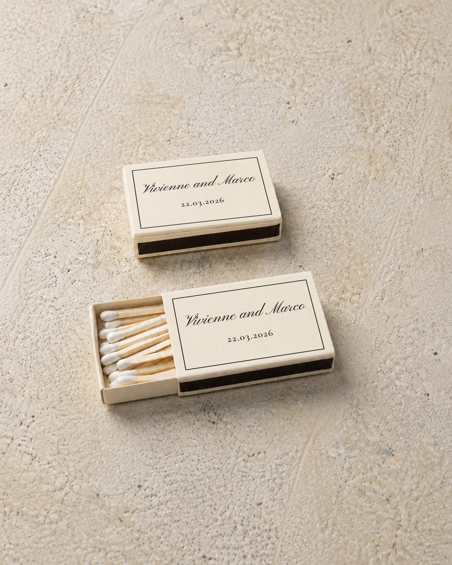 Vivienne classic matchbox in ivory, angled open and closed pair on stone