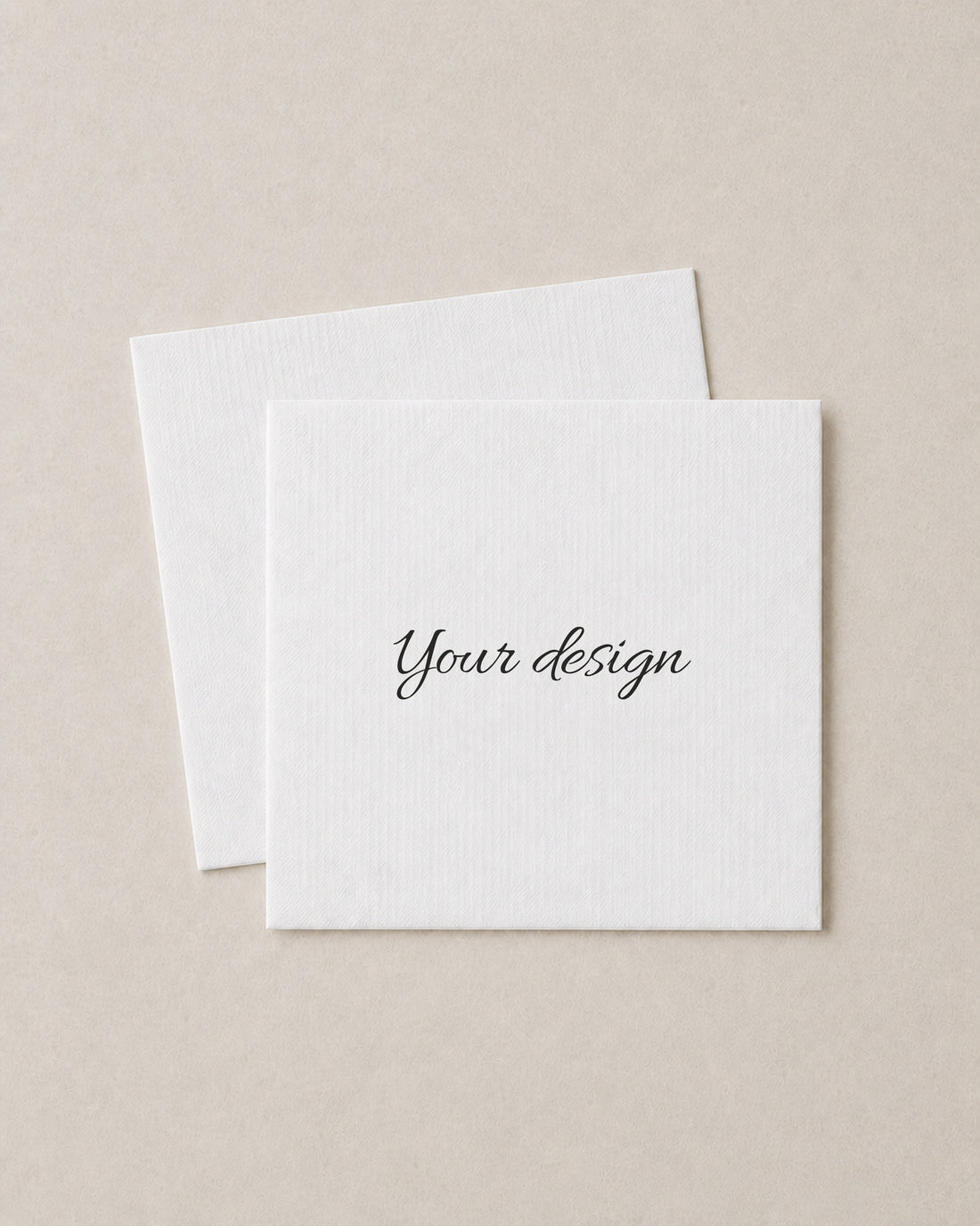 Two blank cocktail napkins printed with the words Your design