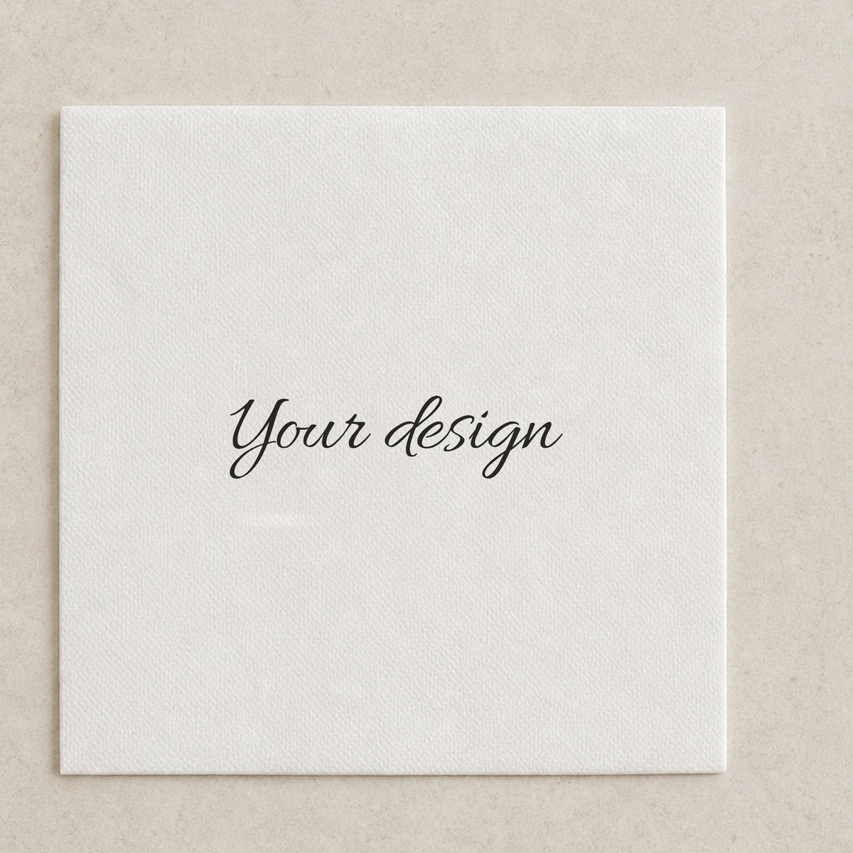 A blank cocktail napkin printed with the words Your design, ready for your own artwork