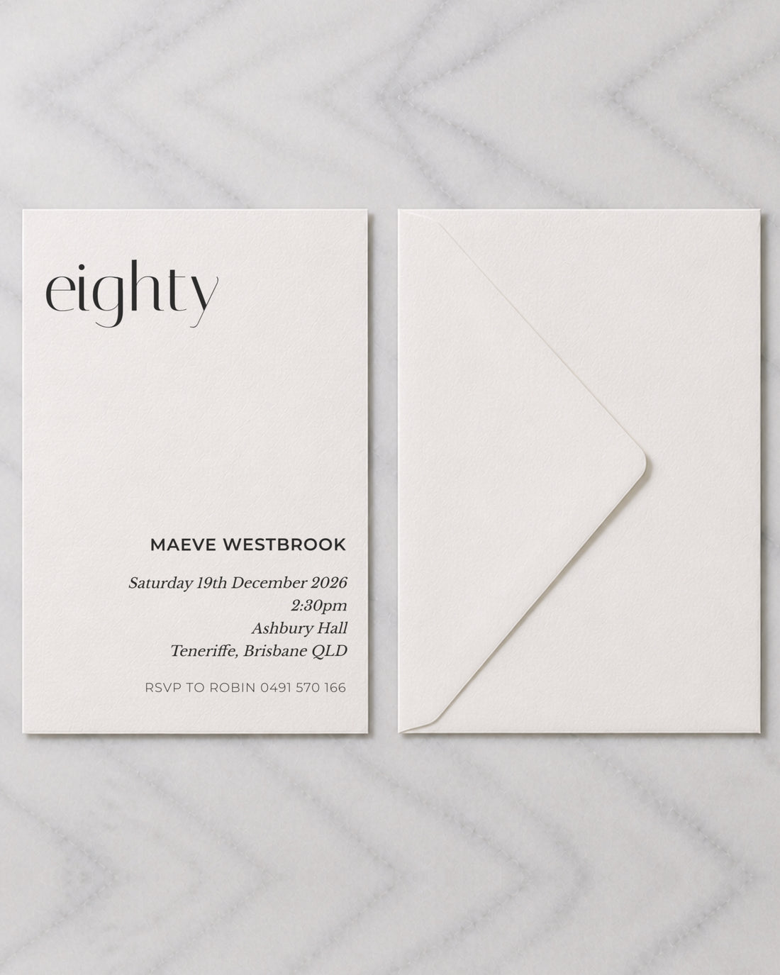 The Inlet birthday invitation, shown with its envelope
