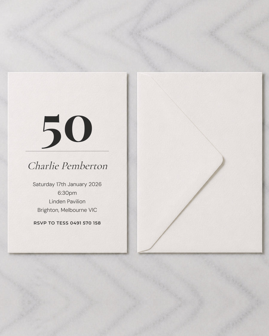 The Stonehaven birthday invitation, shown with its envelope