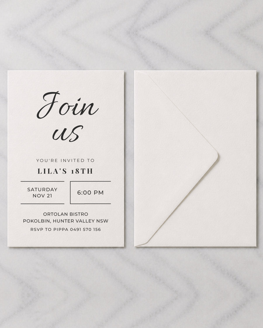 The Bowral birthday invitation, shown with its envelope
