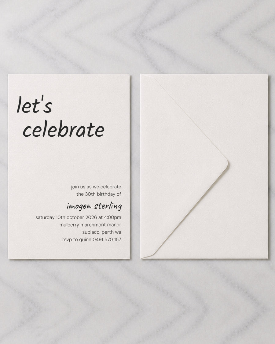 The Kiama birthday invitation, shown with its envelope