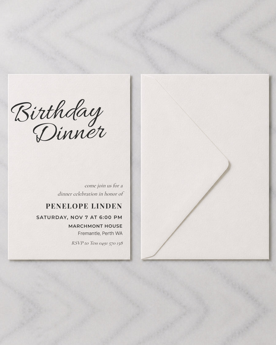 The Bellevue birthday invitation, shown with its envelope