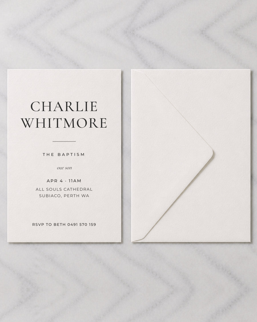 The Halliwell christening invitation, shown with its envelope