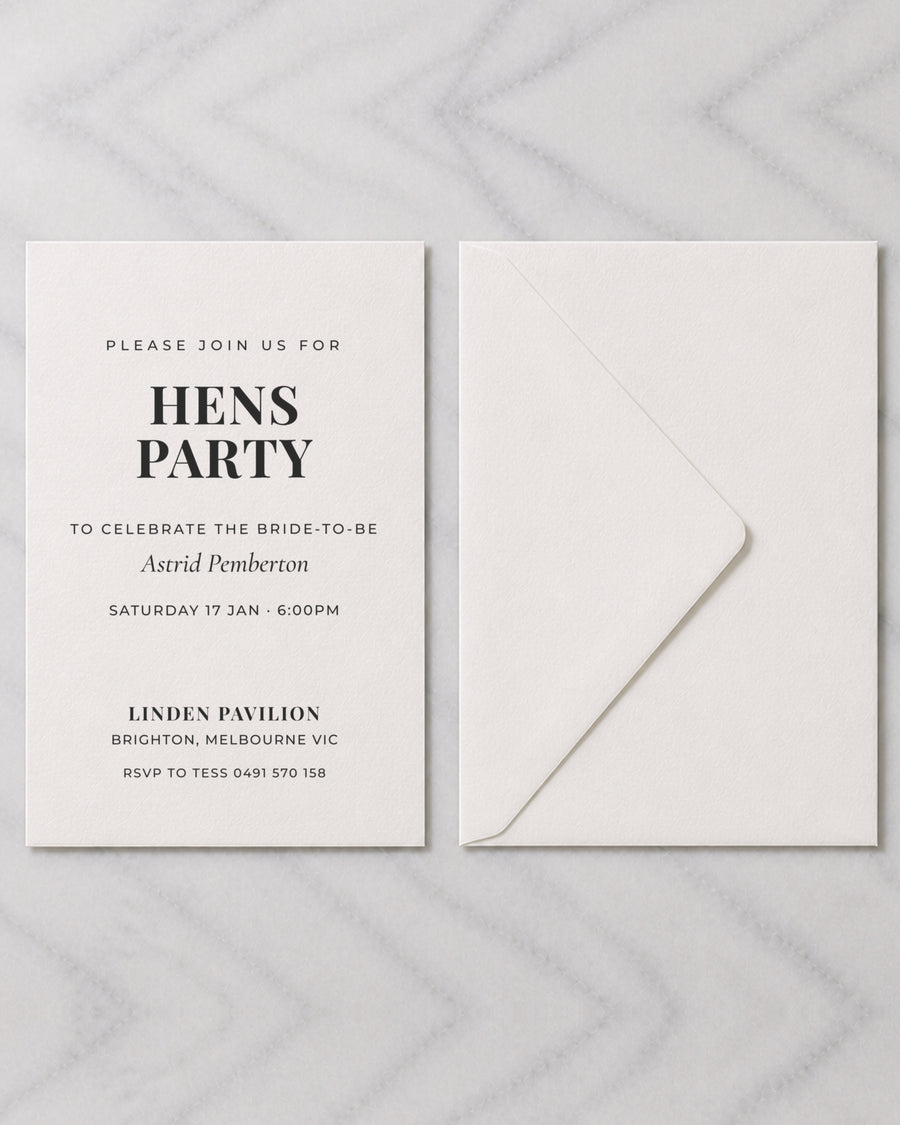 The Winsley hens invitation, shown with its envelope
