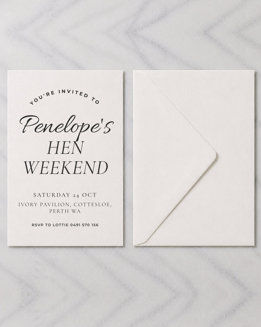 The Bluebird hens invitation, shown with its envelope