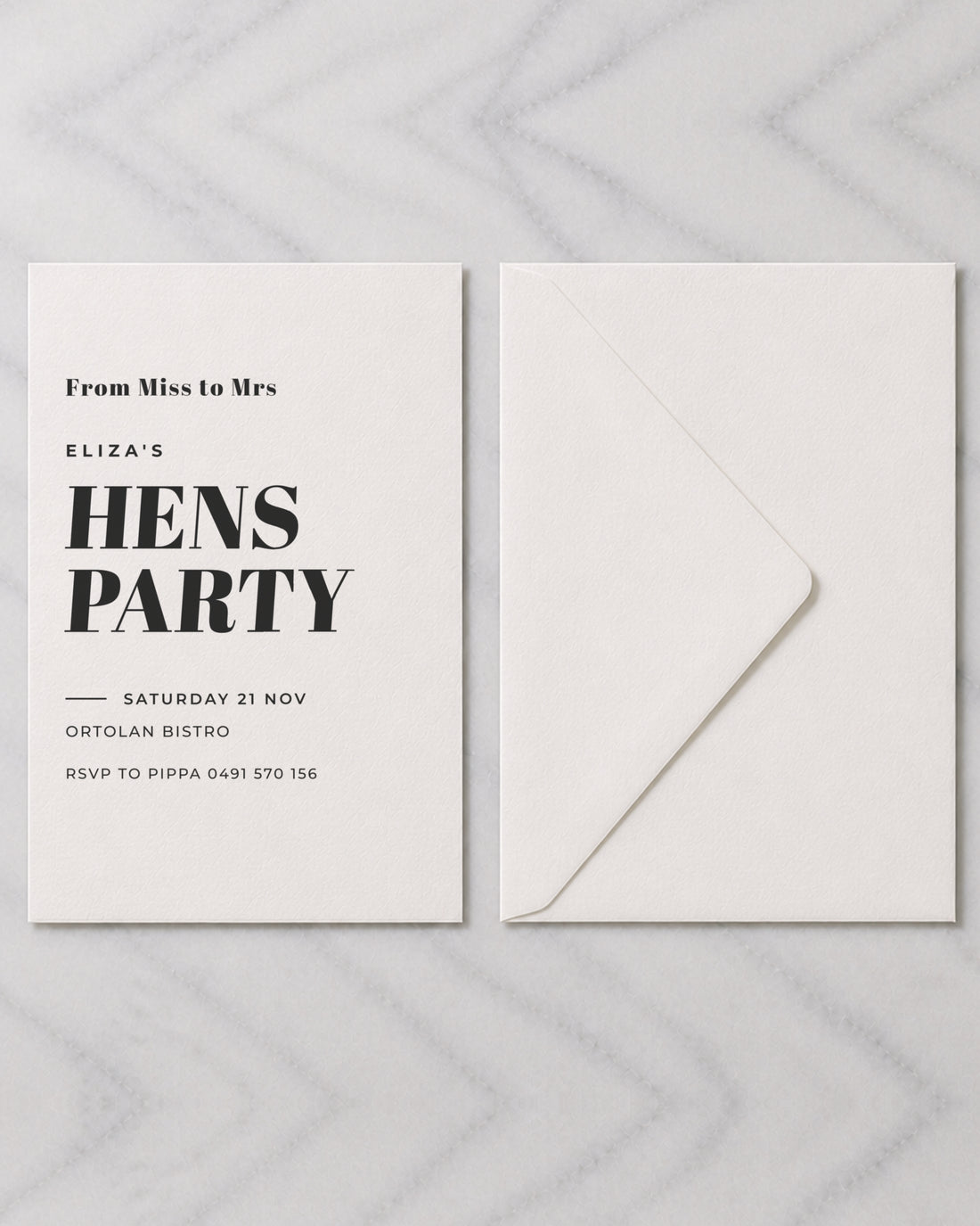 The Wattle hens invitation, shown with its envelope
