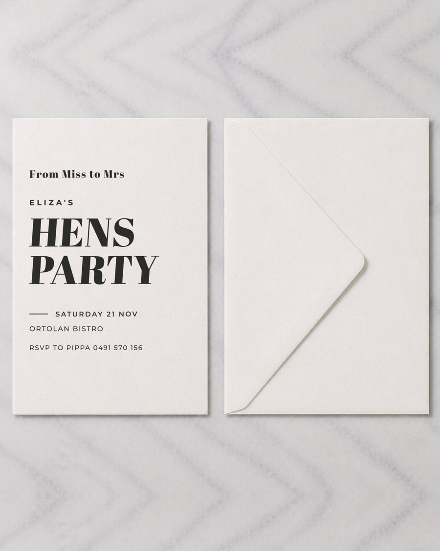 The Wattle hens invitation, shown with its envelope