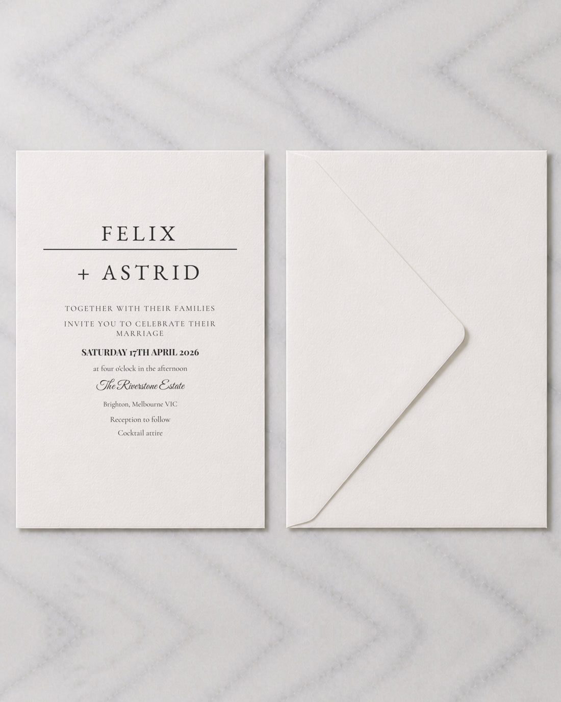 The Winslow wedding invitation, shown with its envelope