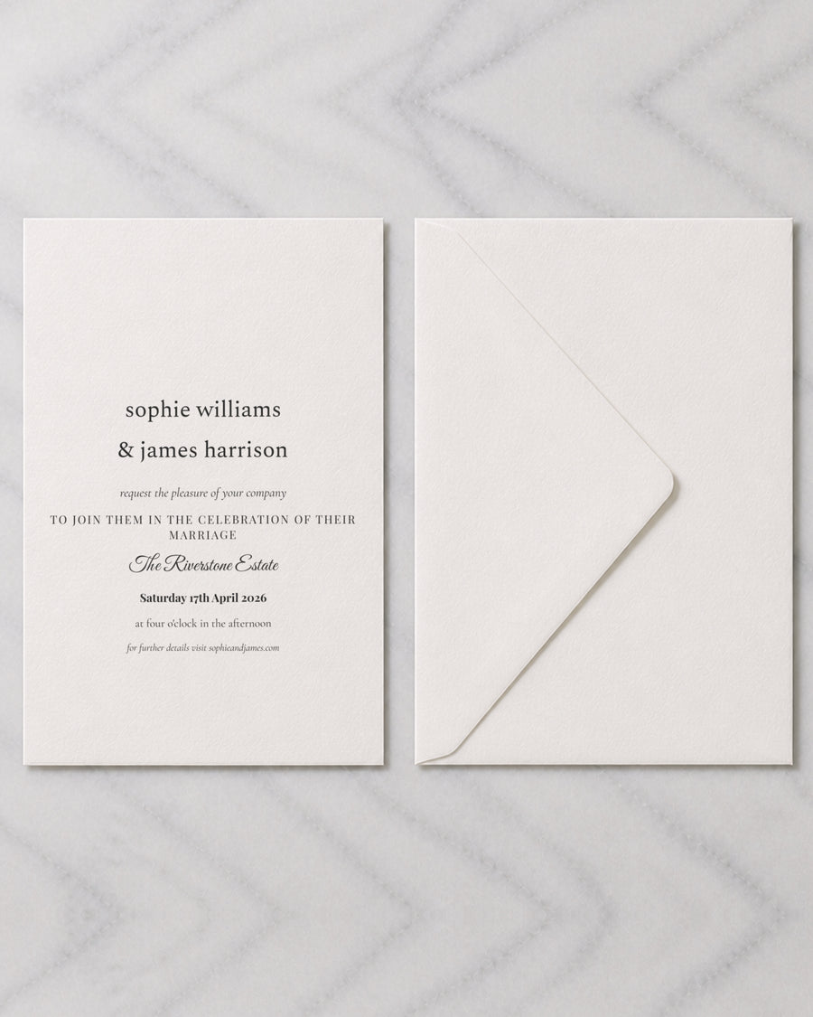 The Clover wedding invitation, shown with its envelope