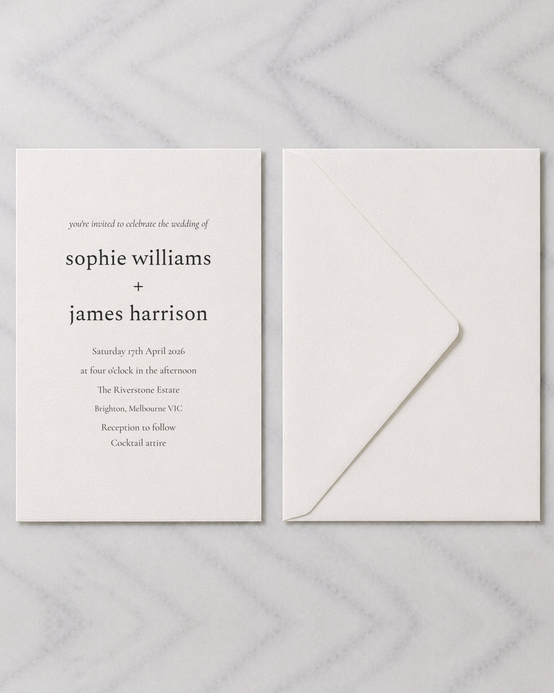 The Reed wedding invitation, shown with its envelope