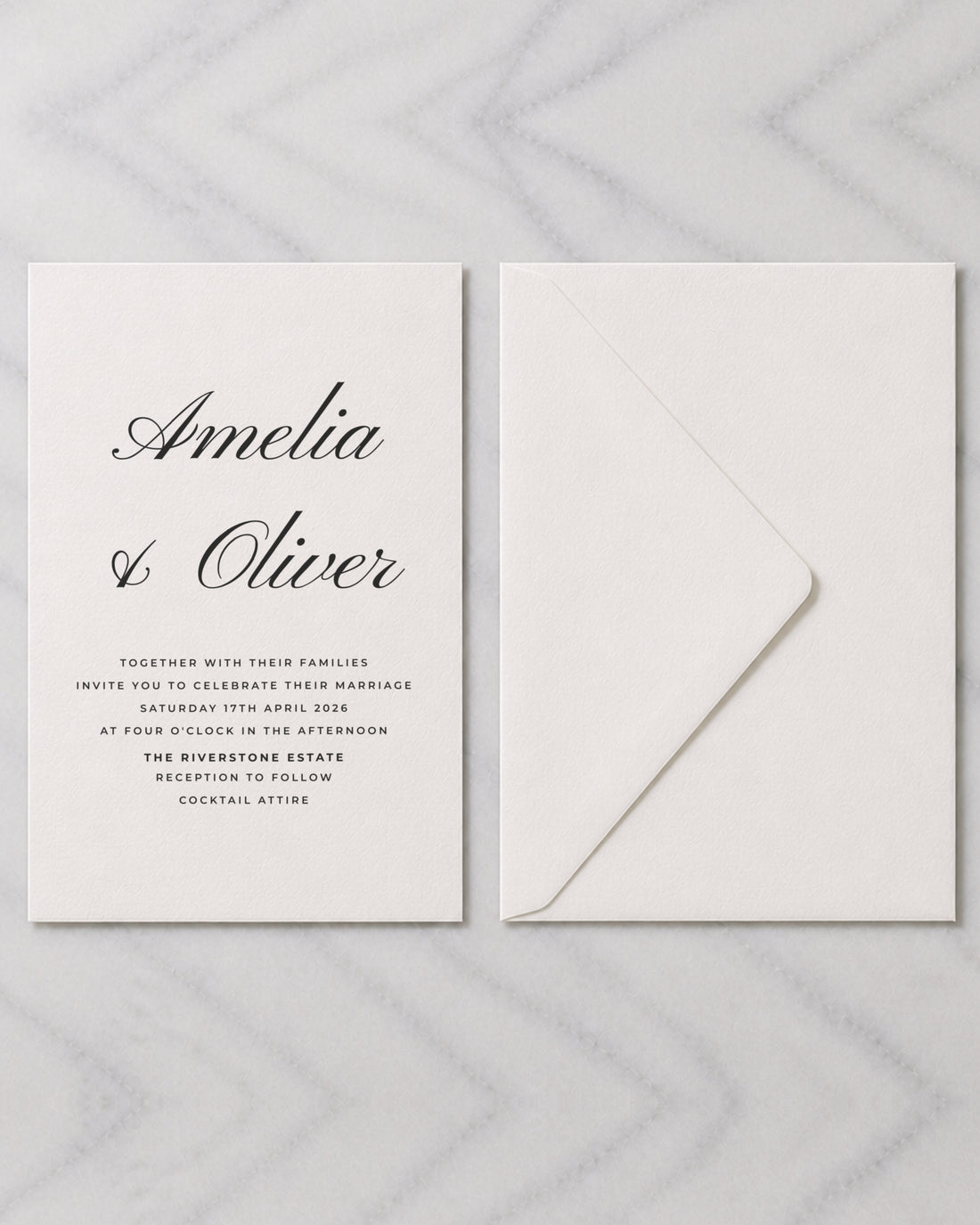 The Killara wedding invitation, shown with its envelope