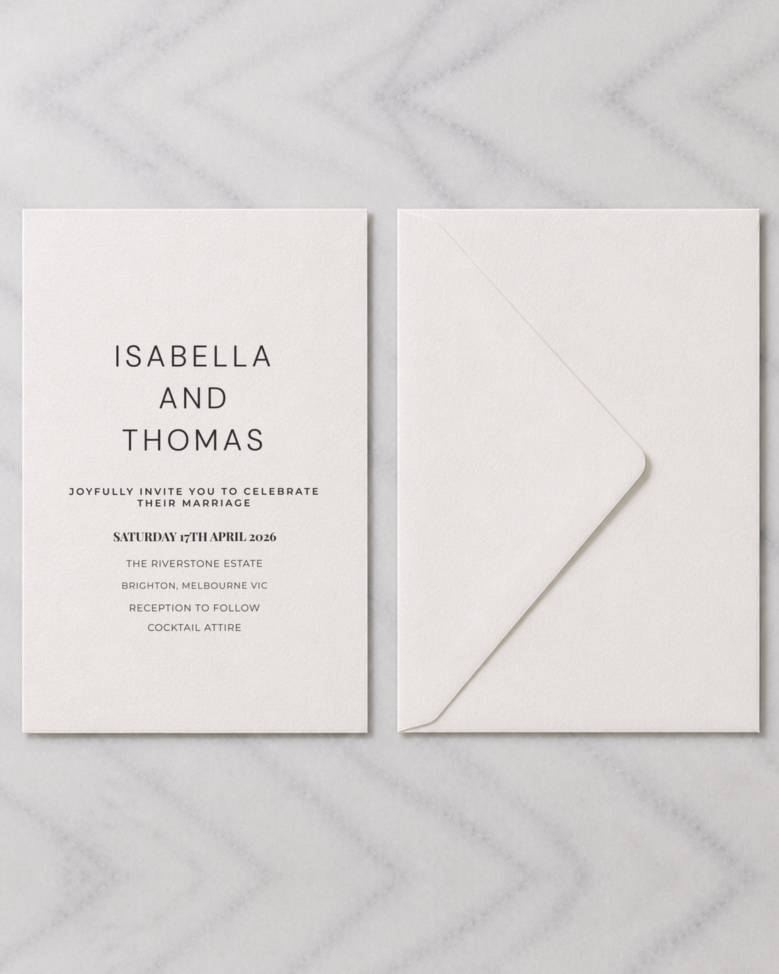 The Slate wedding invitation, shown with its envelope
